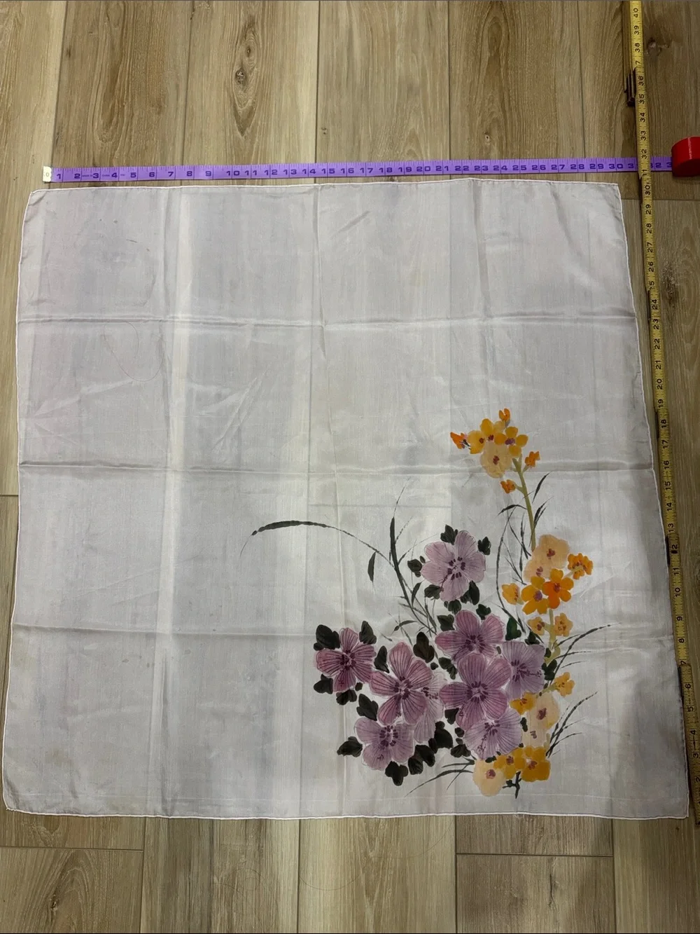 Light Pink Floral Silk Scarf with Pink and Yellow Blossoms